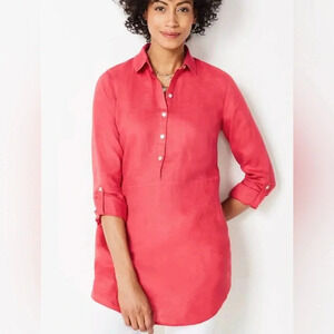 J. Jill NEW Gorgeous Linen Tab-Sleeve Tunic ~ Pink Clove ~ Sz Large